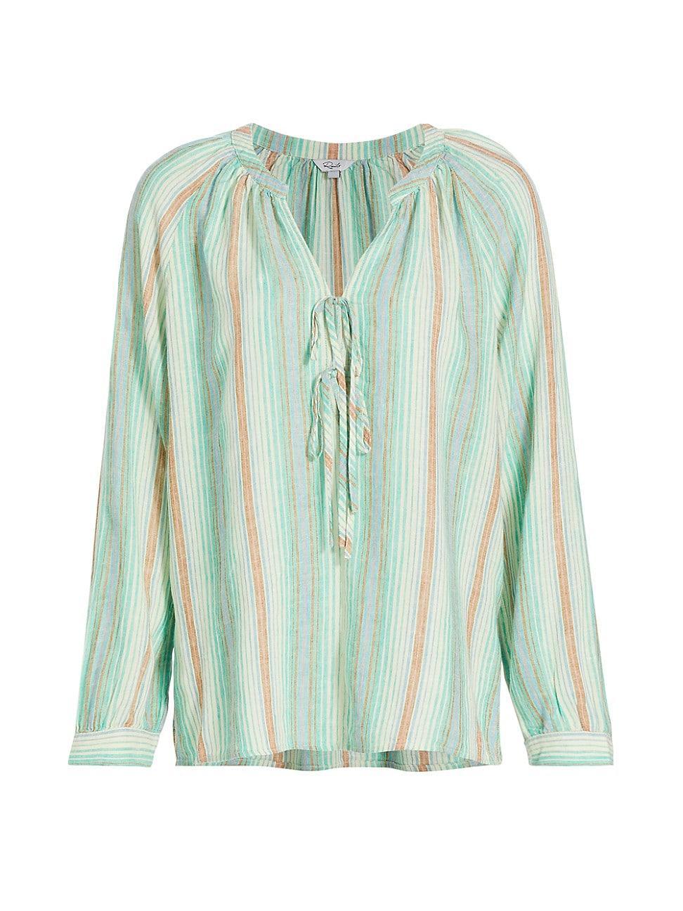 Womens Striped Linen-Blend Blouse Product Image