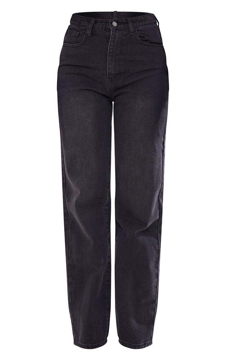 Tall Washed Black High Waist Denim Straight Leg Jeans Product Image