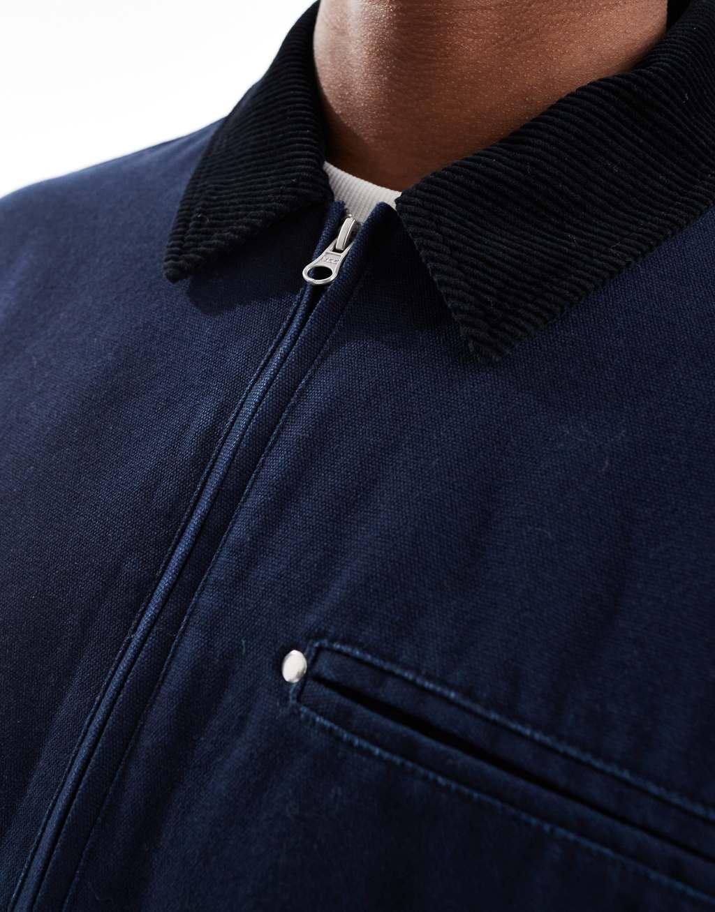 ASOS DESIGN oversized harrington jacket with cord collar in navy Product Image