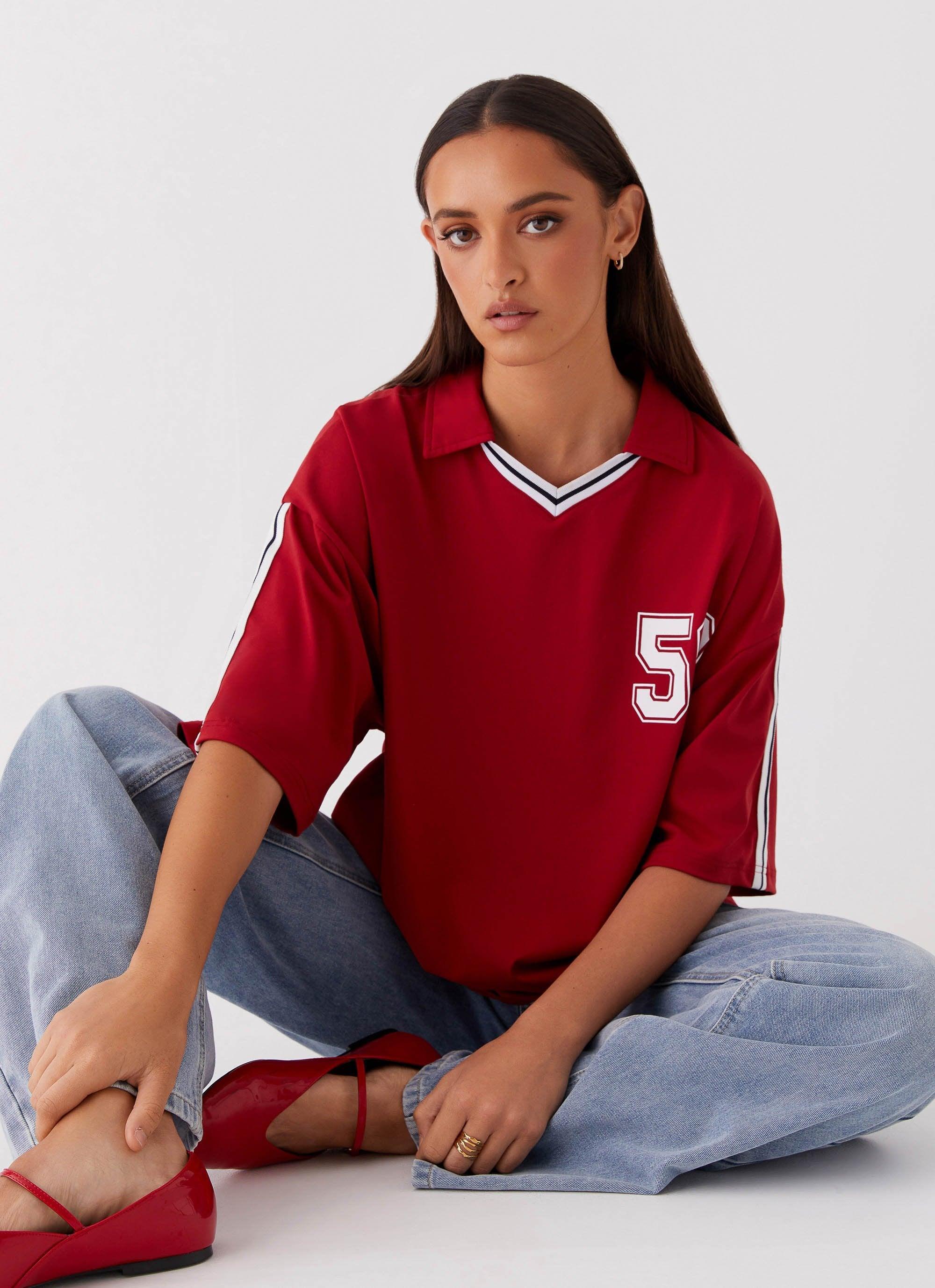 Jayde Jersey Top - Maroon Product Image