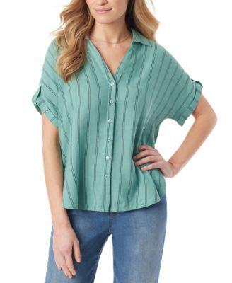 Gloria Vanderbilt Womens Demi Short-Sleeve Striped Button Front Shirt Product Image