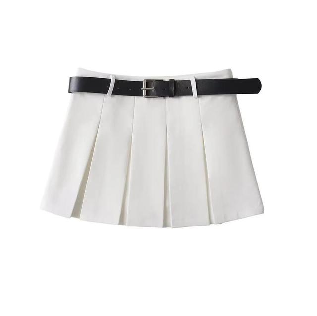 Low Waist Plain Mini Pleated Skirt Product Image