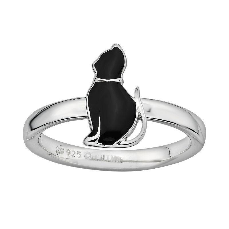 Stacks & Stones Sterling Silver Black Enamel Cat Stack Ring, Womens Product Image