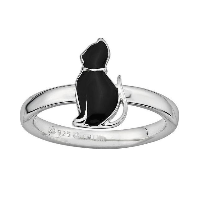 Stacks & Stones Sterling Silver Black Enamel Cat Stack Ring, Womens Product Image