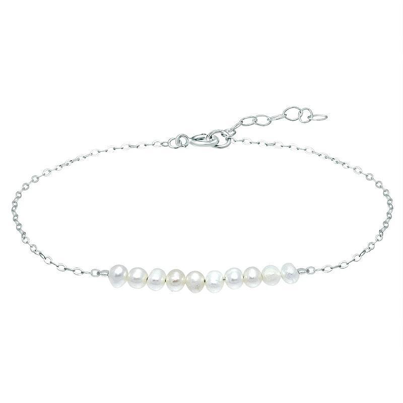 Aleure Precioso Sterling Silver Beaded Anklet, Womens White Product Image