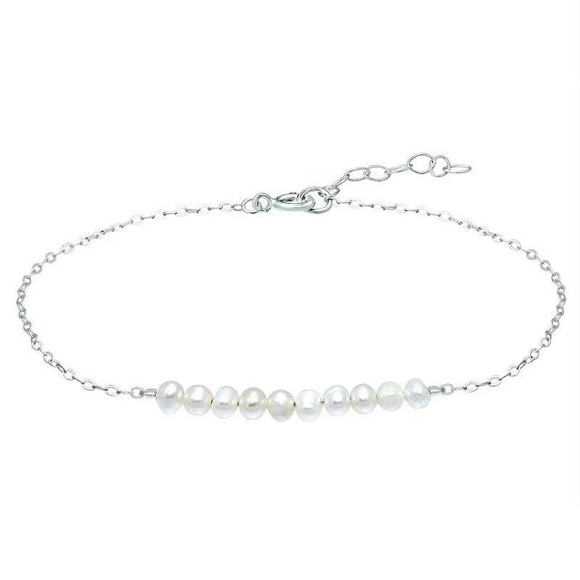 Aleure Precioso Sterling Silver Beaded Anklet, Womens White Product Image