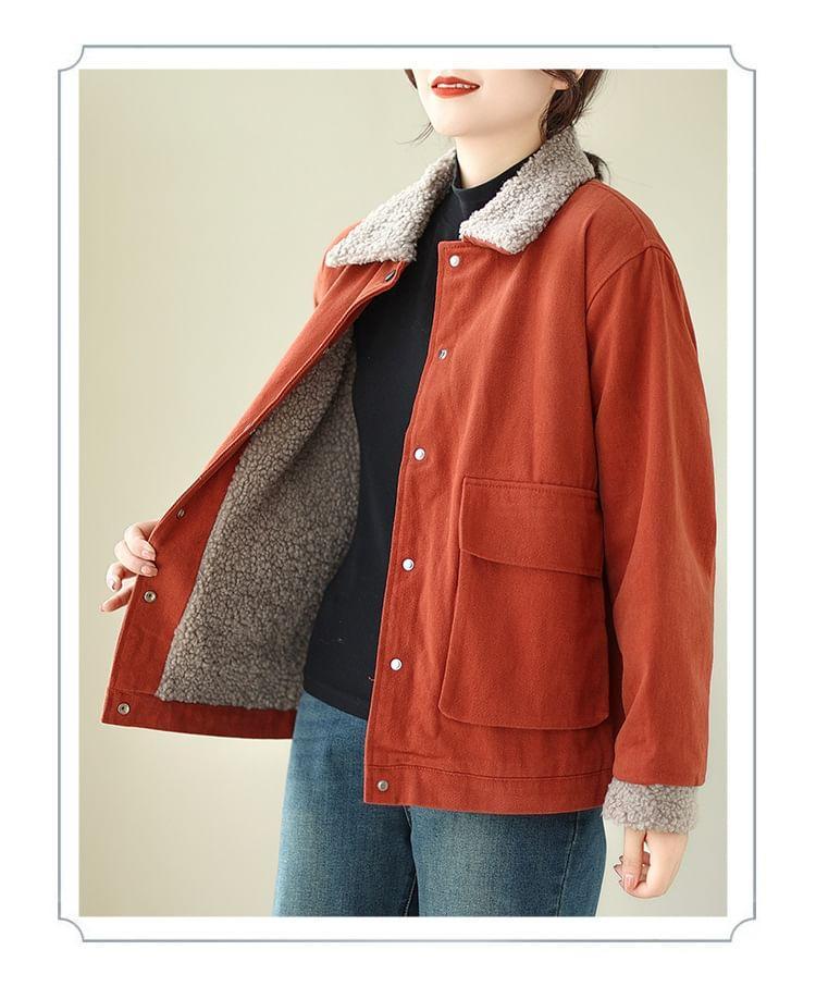 Collar Two Tone Fleece-Lined Button Jacket Product Image