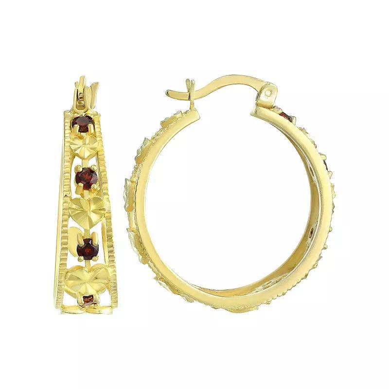 Gold Over Sterling Silver Garnet Heart Hoop Earrings, Womens, Gold Tone Product Image