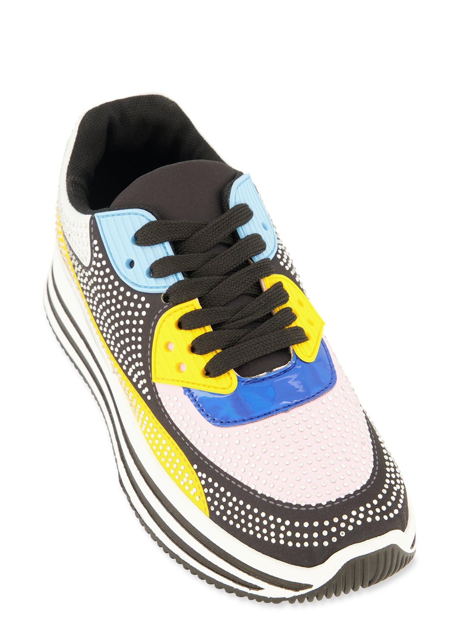 Womens Color Block Rhinestone Platform Sneakers Product Image