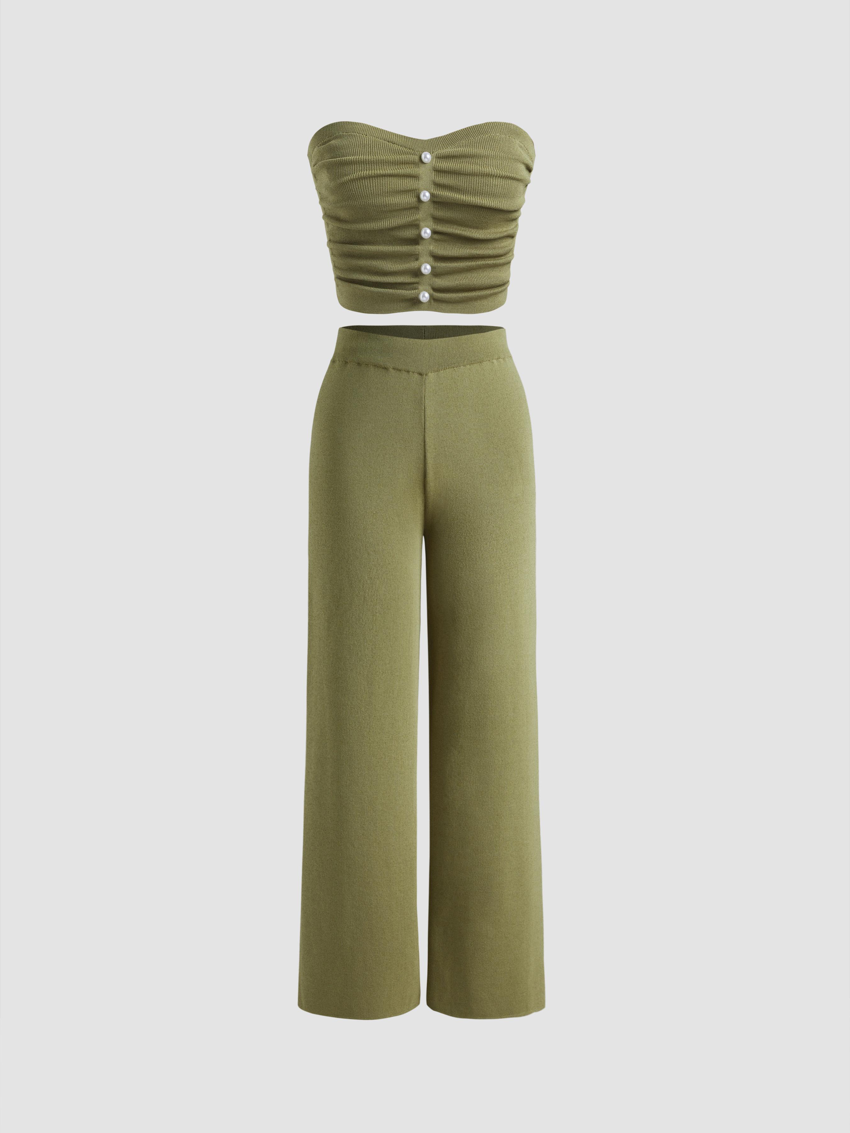 Tube Knitted Faux Pearl Top & Pants Set product image