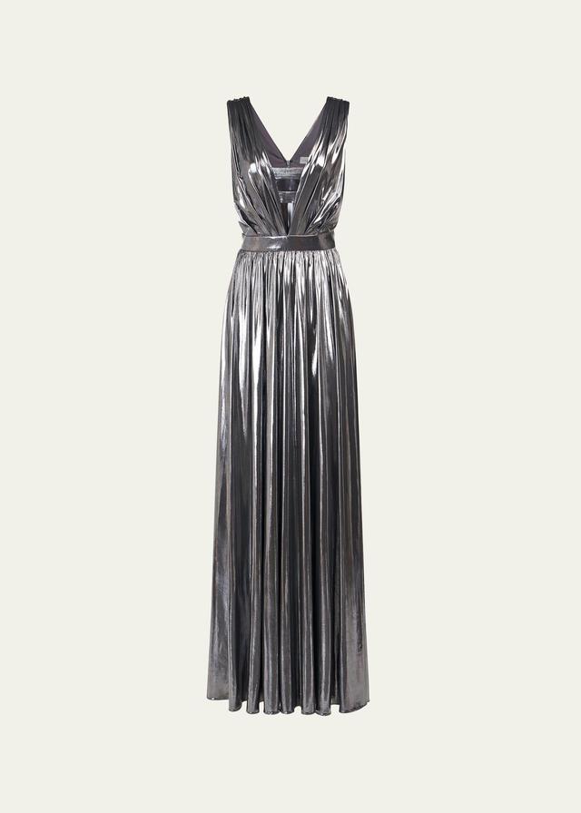 Womens Titania Metallic V-Neck Sleeveless Gown Product Image