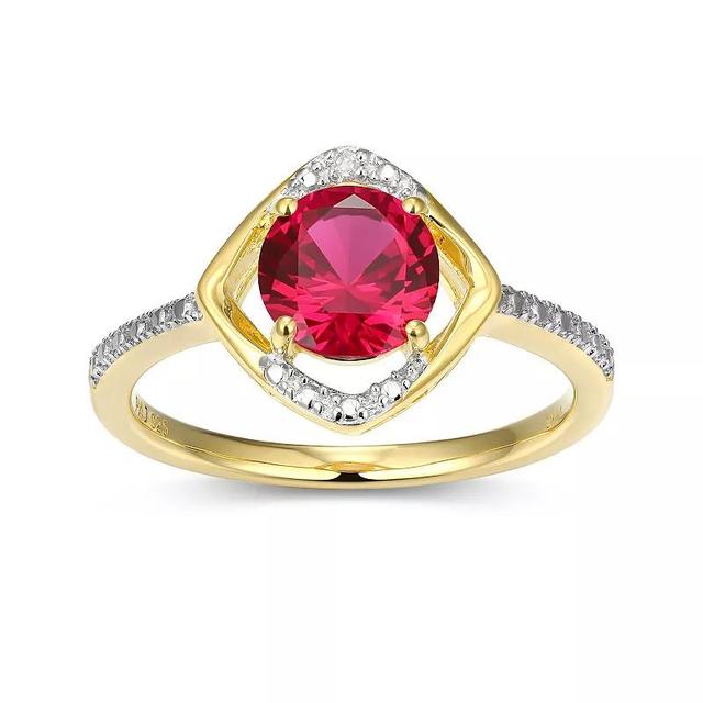 18k Gold Plated Sterling Silver Gemstone & Diamond Accent Halo Ring, Womens, July Created Red Product Image