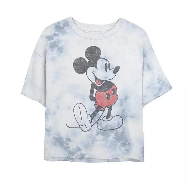 Disney Juniors' Disney Mickey & Friends Mickey Mouse Vintage Portrait Bombard Wash Crop Graphic Tee, Women's, Size: Medium, White Product Image