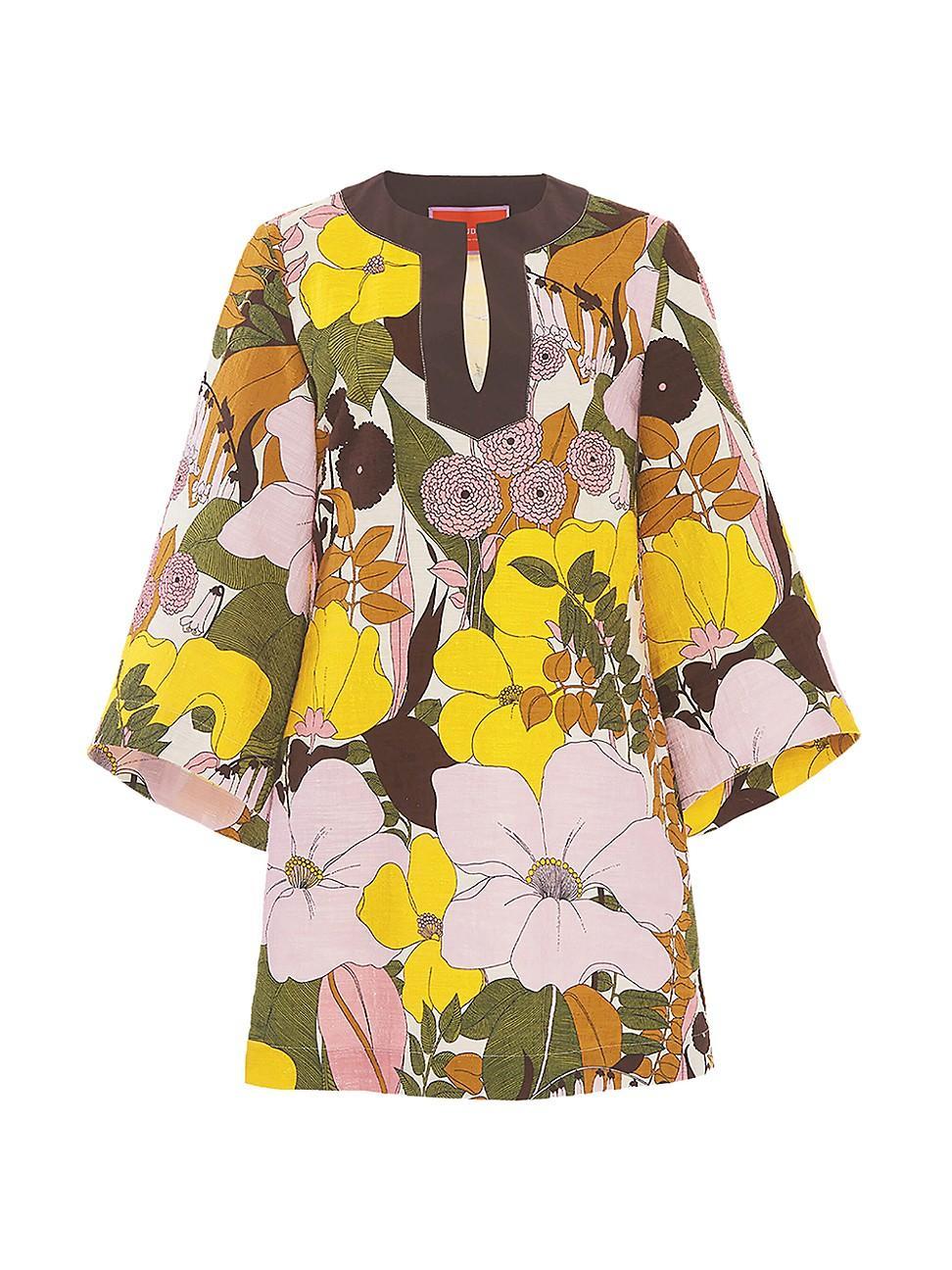 Floral-Print Long-Sleeve Mini Shift Dress Product Image