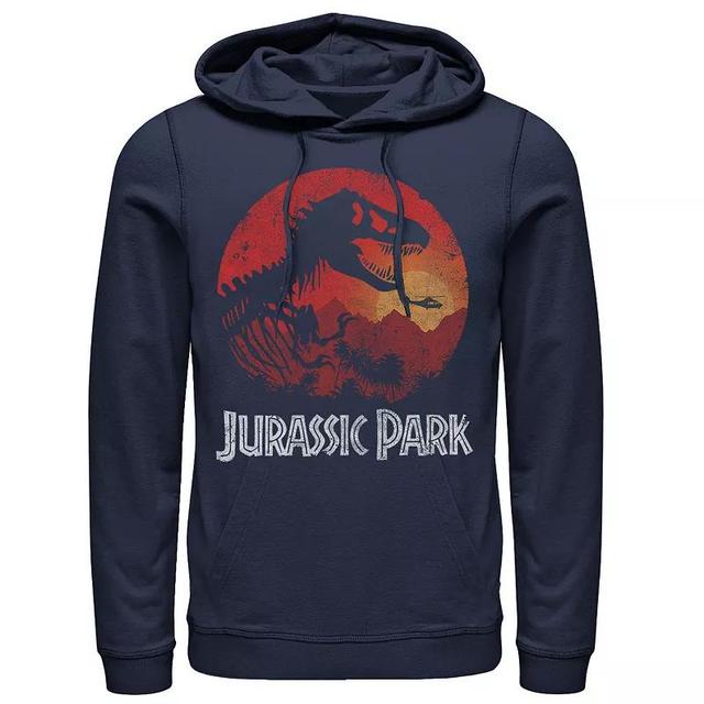 Mens Jurassic Park Red Jungle Sunset Icon Graphic Pullover Hoodie Blue Product Image