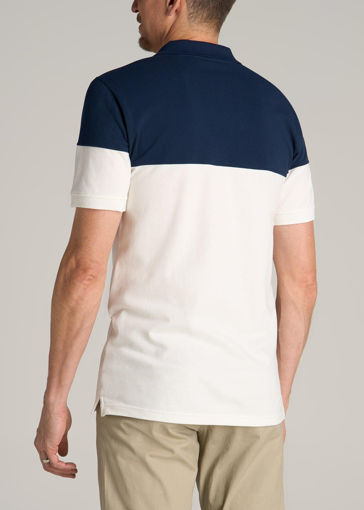 Classic Color-Block Tall Men's Polo Shirt in Marine Navy and Ecru Product Image