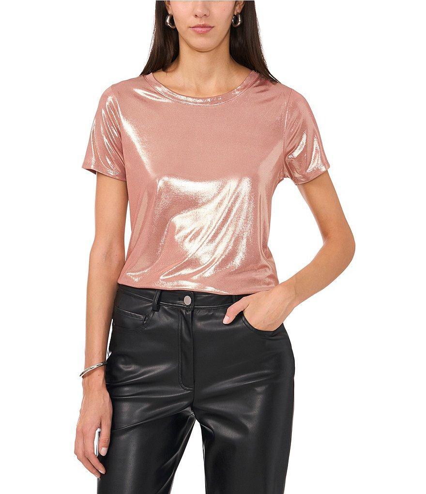 Vince Camuto Satin Jersey Crew Neck Short Sleeve Blouse Product Image