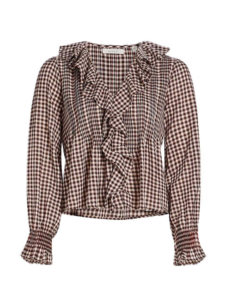 Womens Hardy Plaid Ruffle-Trim Top Product Image