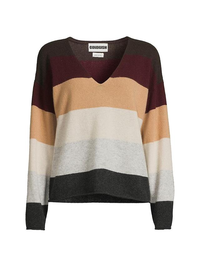 Womens Rainbow Penny V Striped Cashmere Sweater Product Image