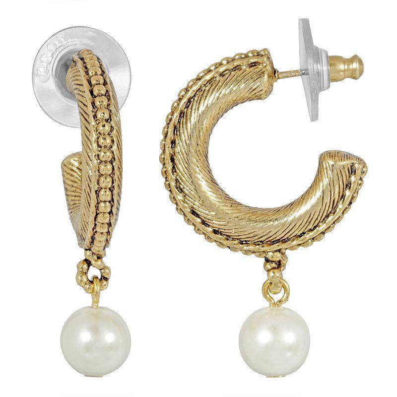 1928 14kt. Gold Dipped Hoop Pearl Drop Hoop Earrings Product Image