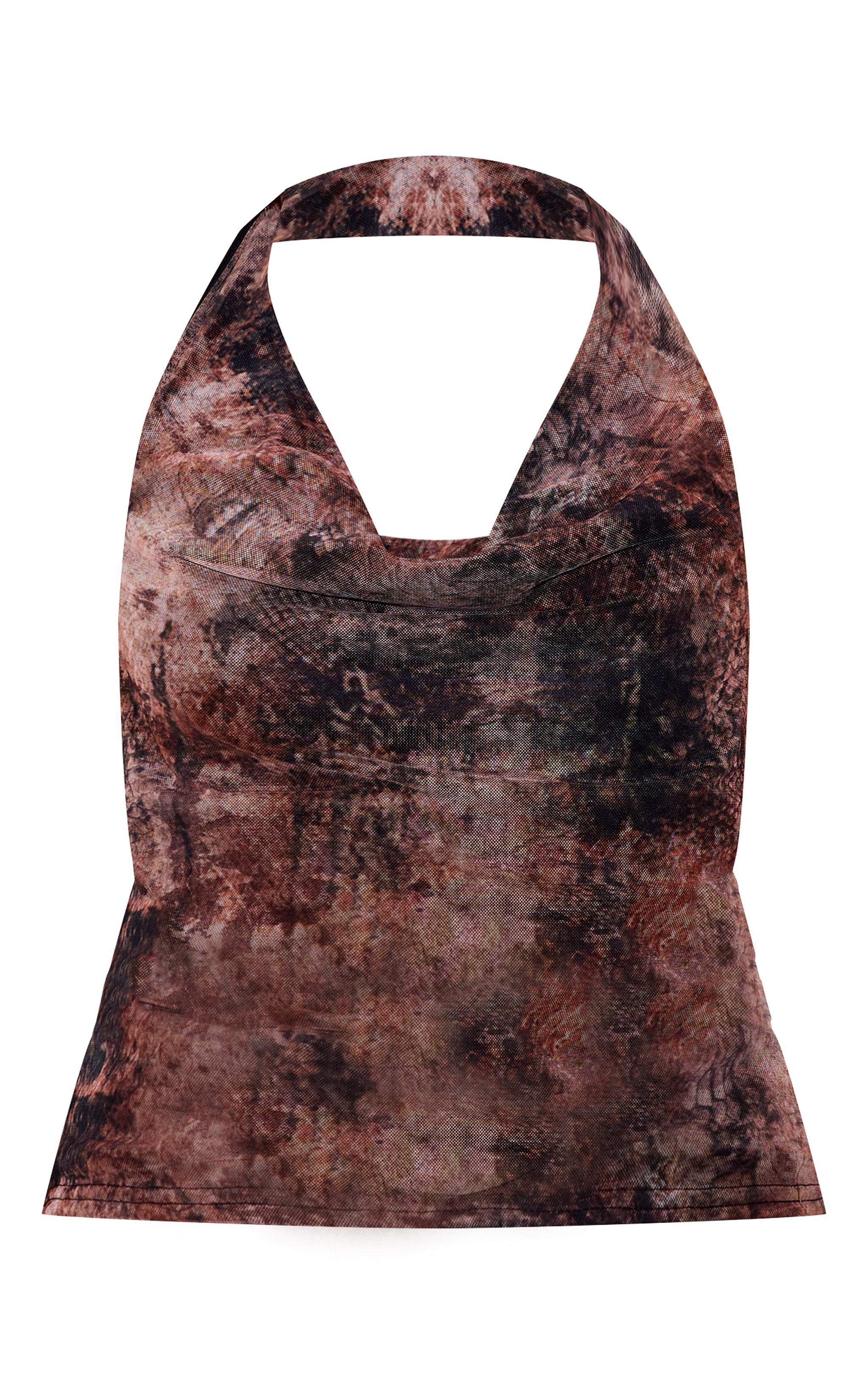 Multi Muted Snake Printed Mesh Cowl Neck Top Product Image