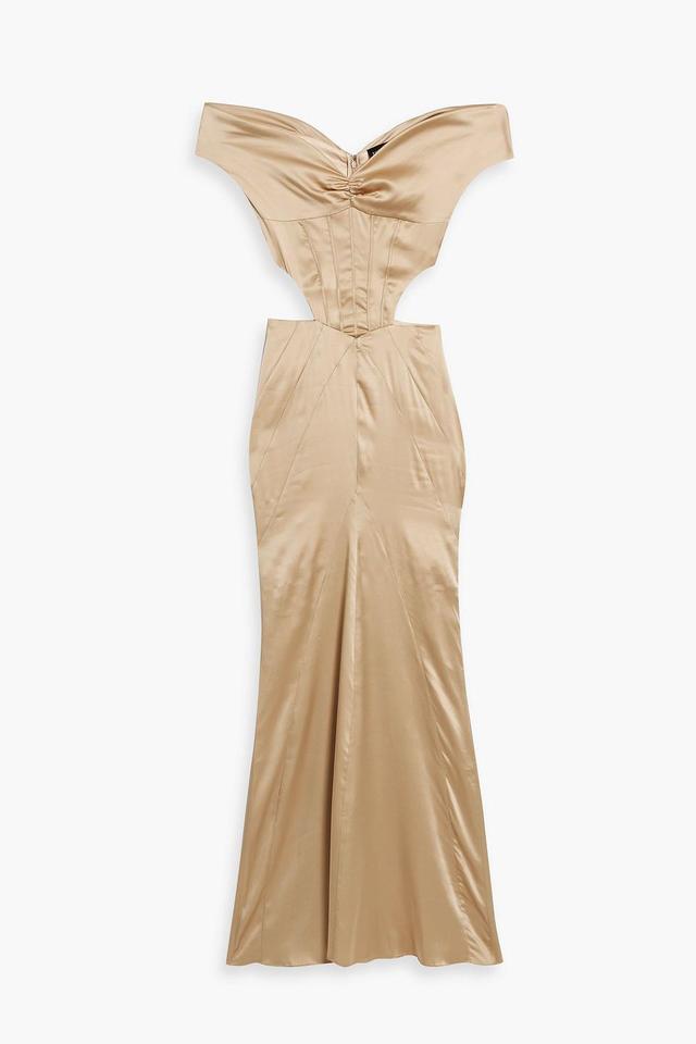 Off-the-shoulder Cutout Silk-blend Gown In Neutral Product Image