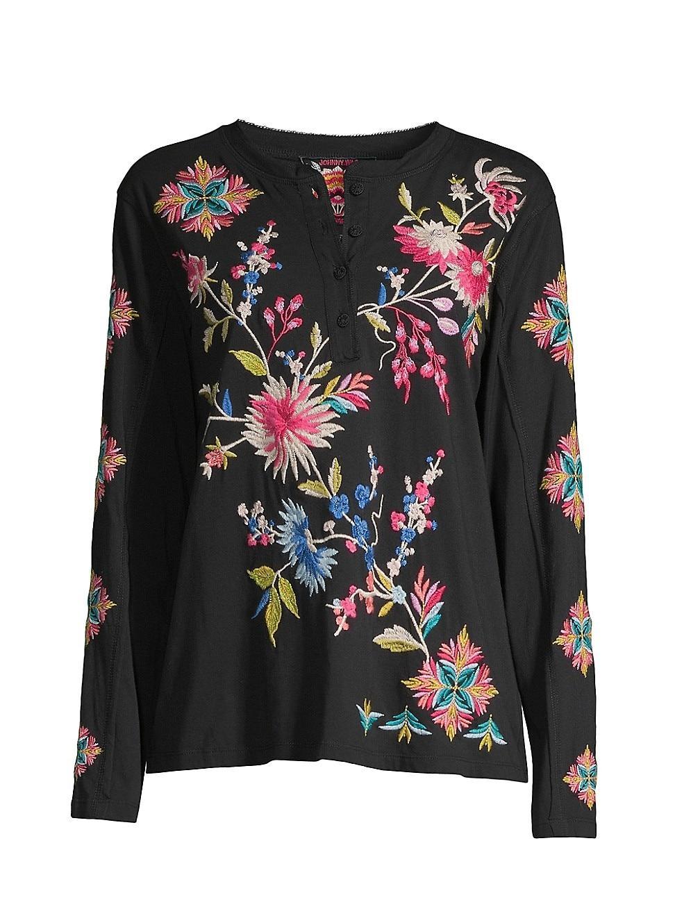 Womens Julie Floral-Embroidered Cotton Henley Product Image