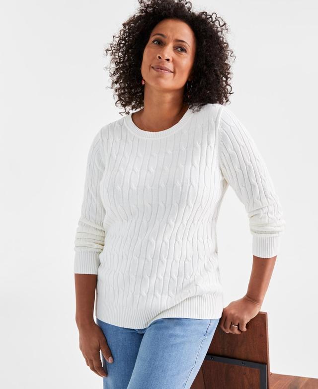 Style & Co Womens Cotton Cable-Knit Crewneck Sweater, Created for Macys Product Image