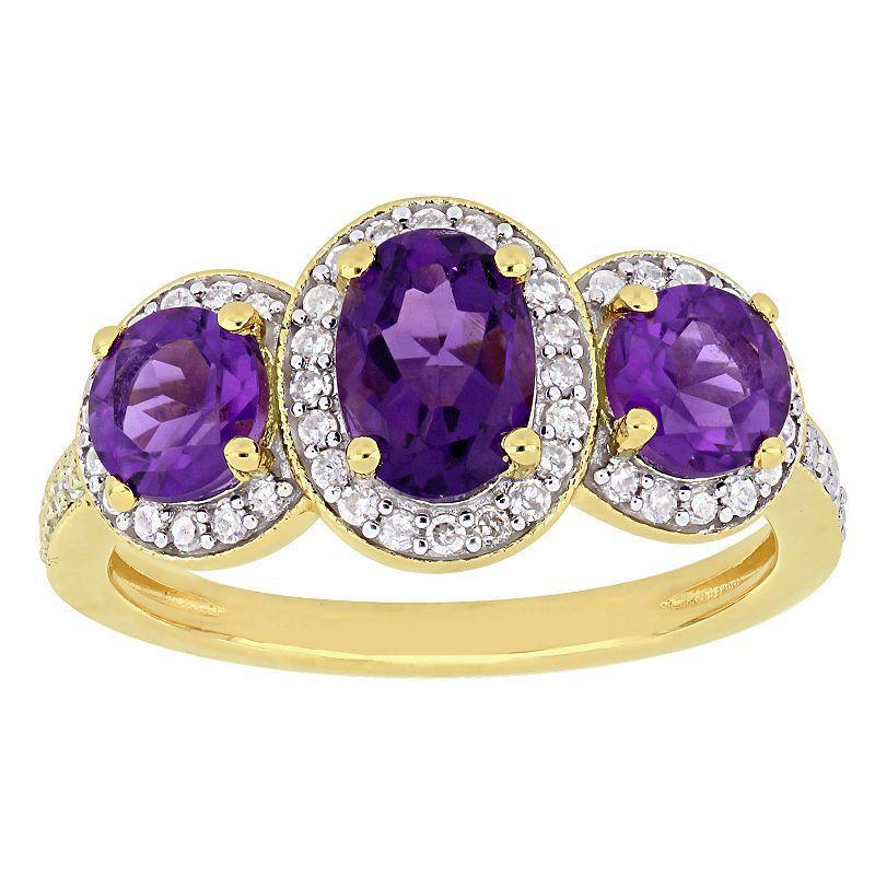 Stella Grace 18k Gold Over Silver Amethyst & 1/3 Carat T.W. Diamond 3-Stone Halo Ring, Womens, Gold Tone Product Image