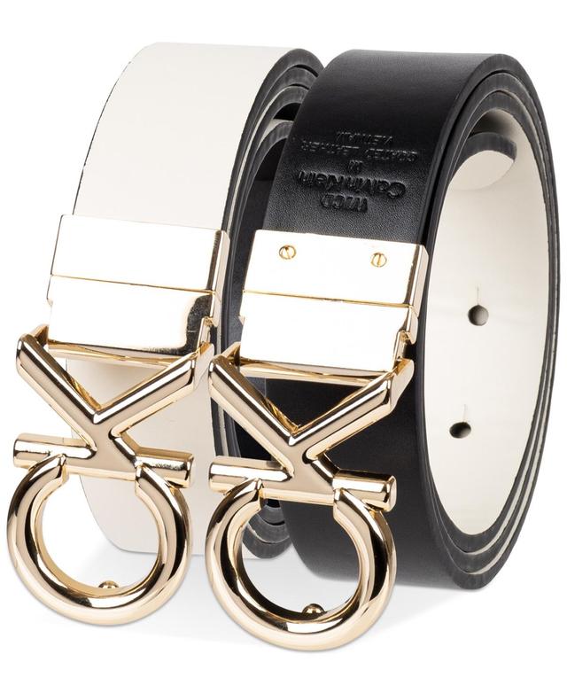 Calvin Klein Womens Reversible Puffed Ck Monogram Buckle Belt - Bone Product Image