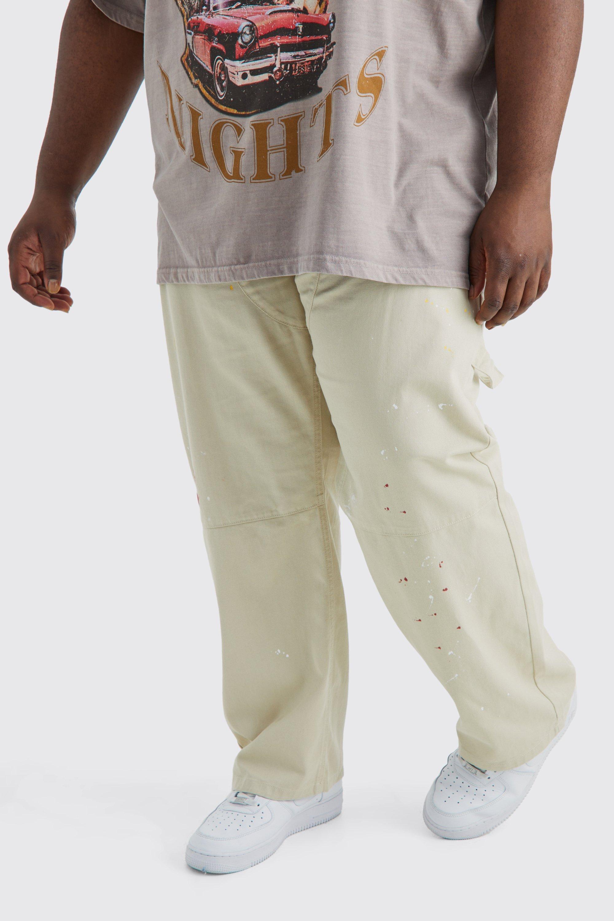 Plus Relaxed Fit All Over Paint Splatter Carpenter Pants | boohooMAN USA Product Image