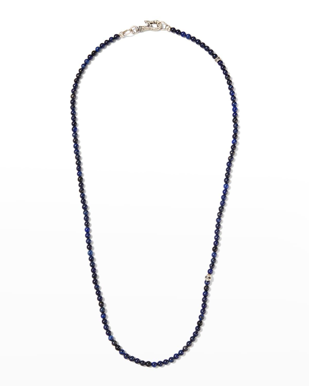 Mens Skull Lapis Beaded Necklace, 24L Product Image