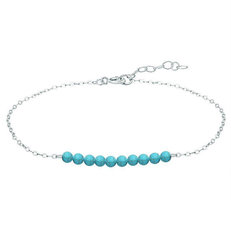 Aleure Precioso Sterling Silver Beaded Anklet, Womens Blue Product Image