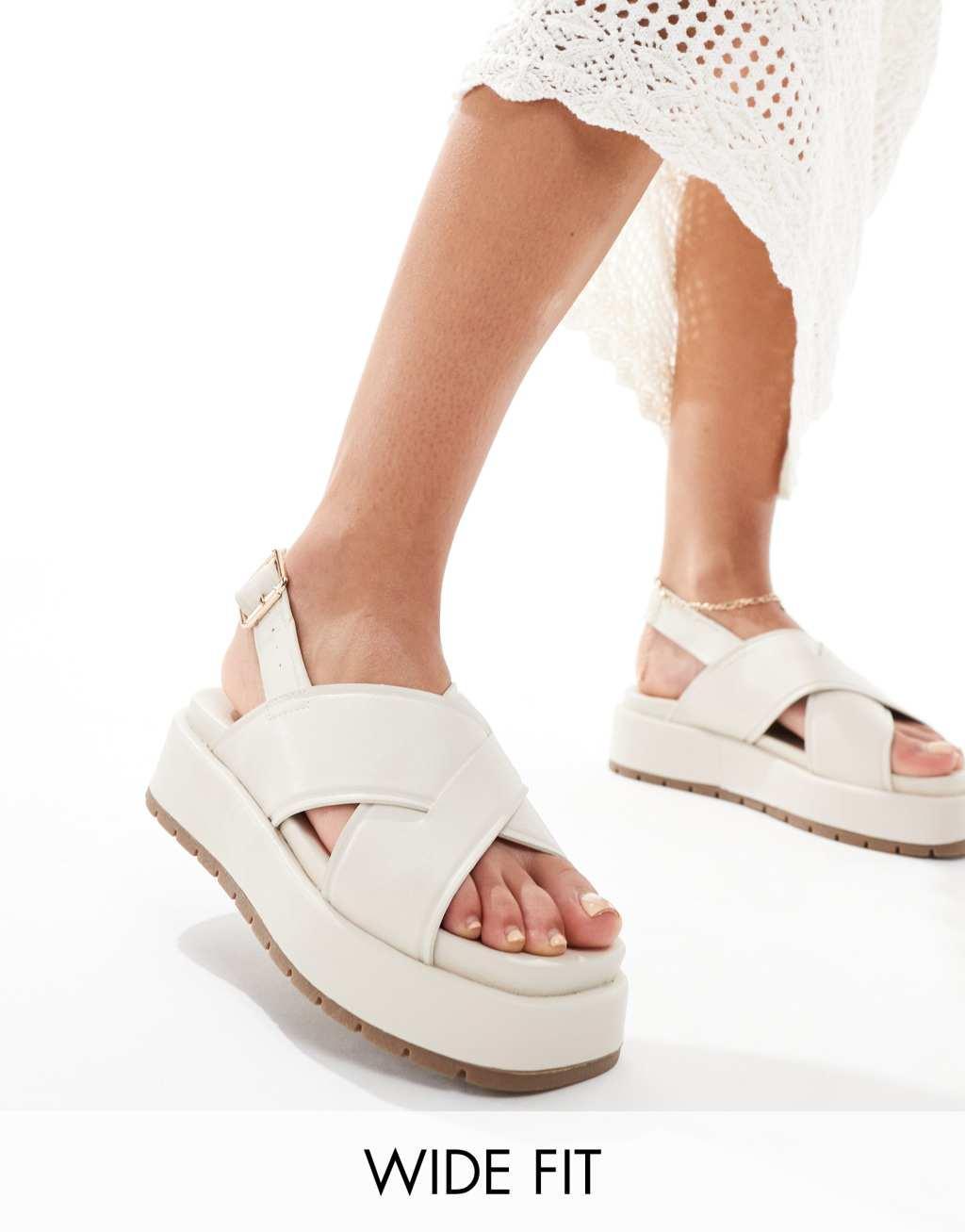 ASOS DESIGN Wide Fit Frosty chunky two-part sandals in off-white Product Image