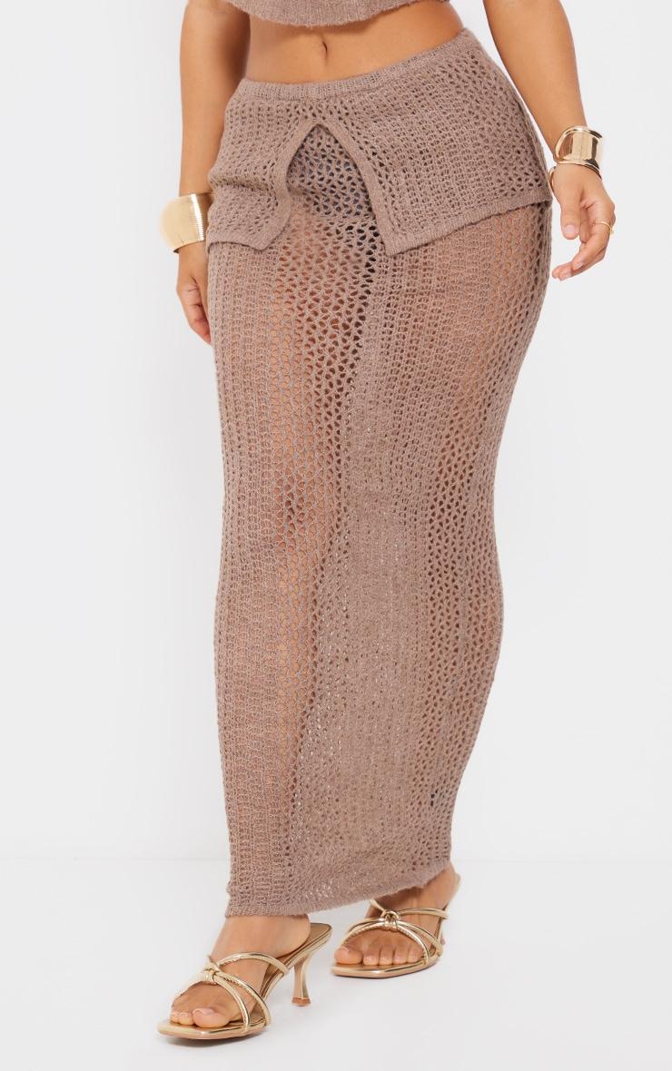 Petite Taupe Knitted Fold Over Midaxi Skirt Product Image