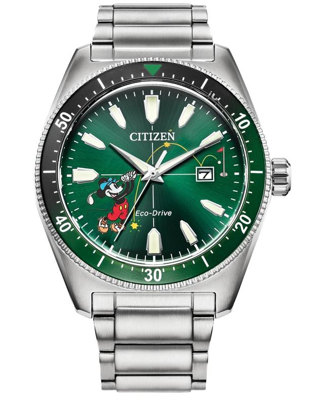 Men's Citizen Eco-DriveÂ® Mickey Mouse & Friends Tee Time Watch with Green Dial (Model: Aw1595-78W) Product Image