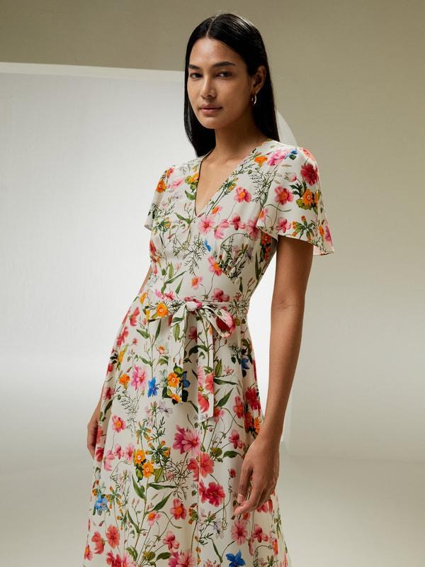 Floral Short Sleeve Dress With Tie Belt Product Image