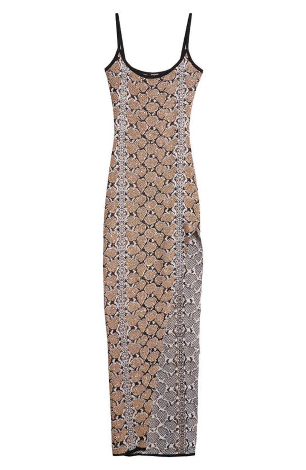 BALMAIN Snakeskin-jacquard Sequin-embellished Dress In Brown Product Image