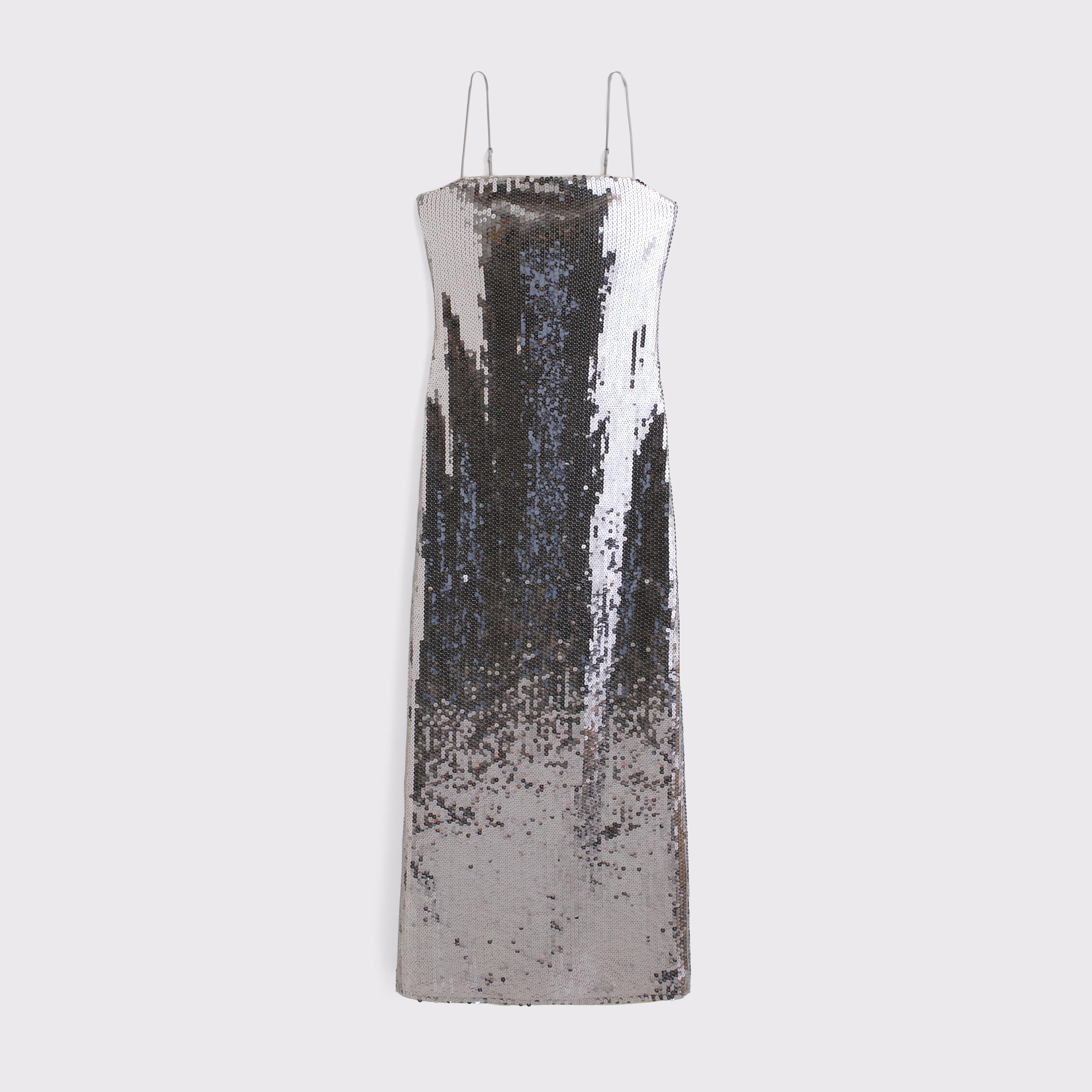 Straight Neck Sequin Midi Dress Product Image