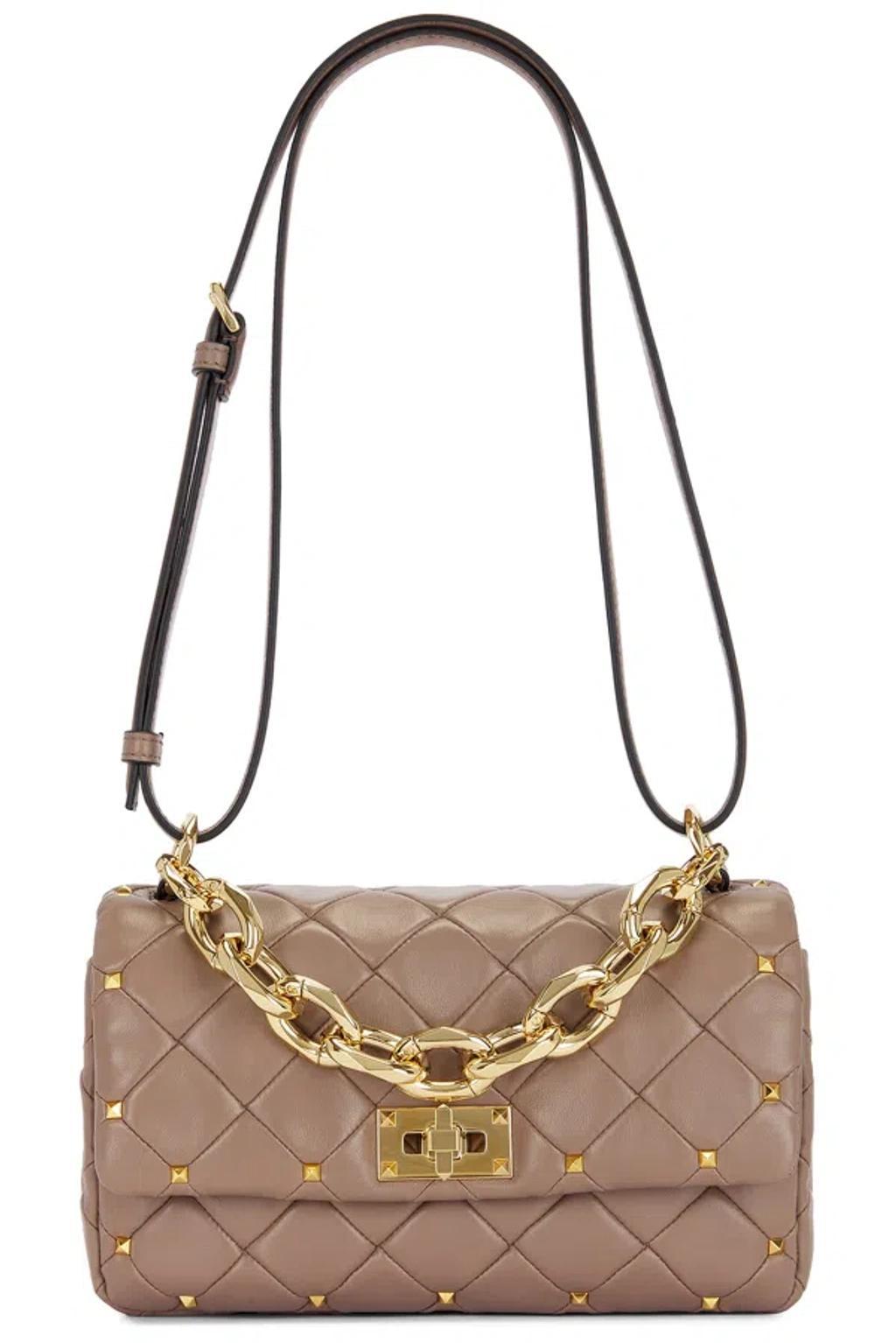 Small Rockstud Spike Shoulder Bag In Brown Product Image