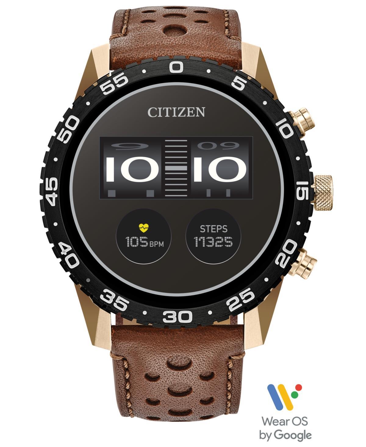 Citizen Unisex Cz Smart Wear Os Brown Perforated Leather Strap Smart Watch 45mm Product Image