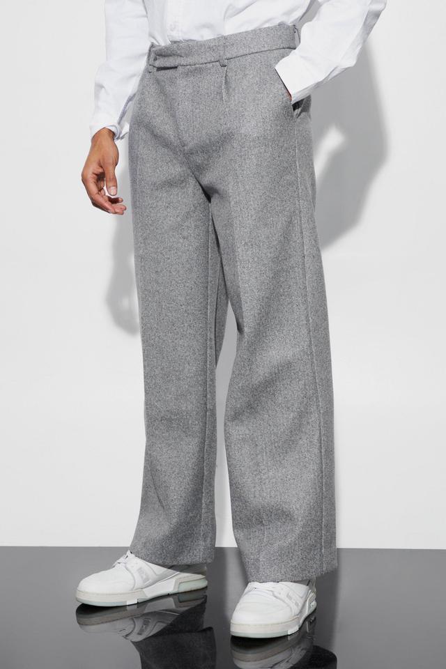 Wool Look Wide Fit Tailored Trousers | boohooMAN USA Product Image