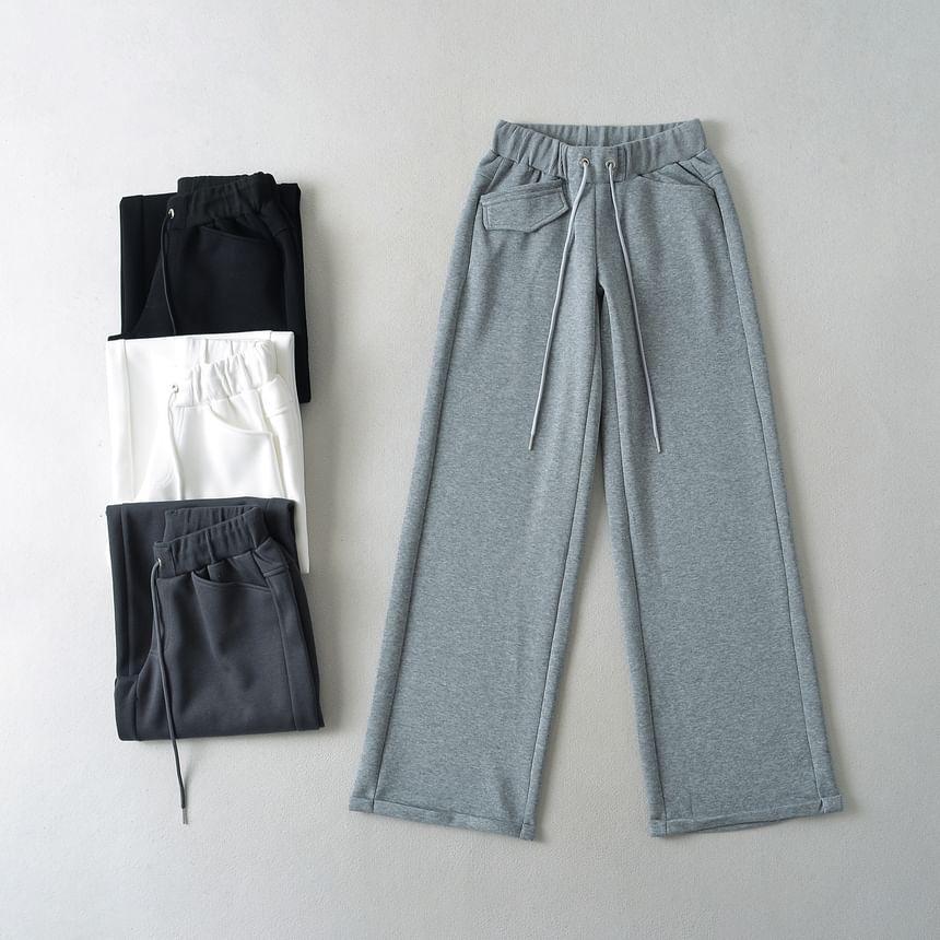 Drawstring Waist Plain Wide Leg Sweatpants Product Image