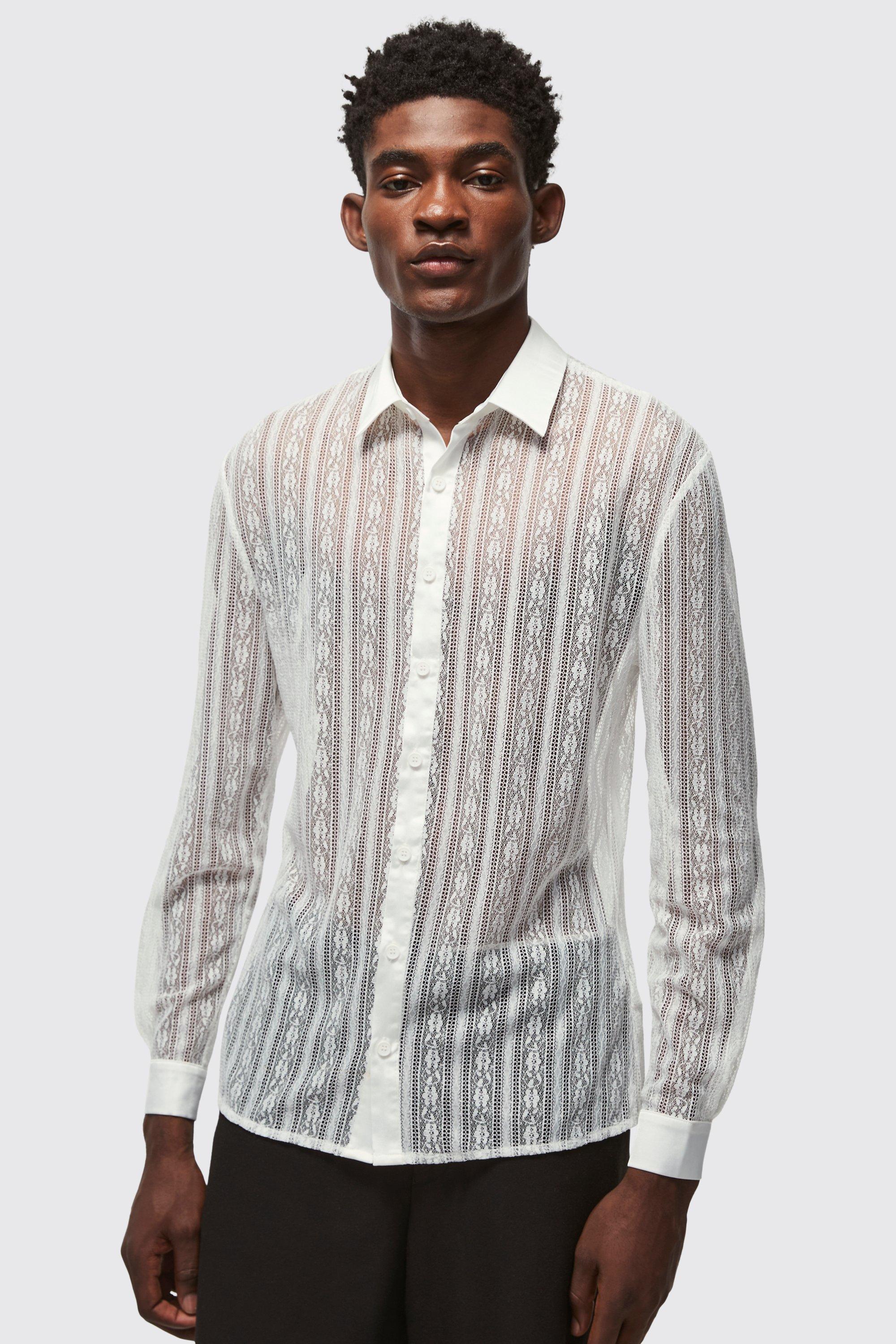 Slim Fit Long Sleeve Lace Shirt | boohooMAN USA product image