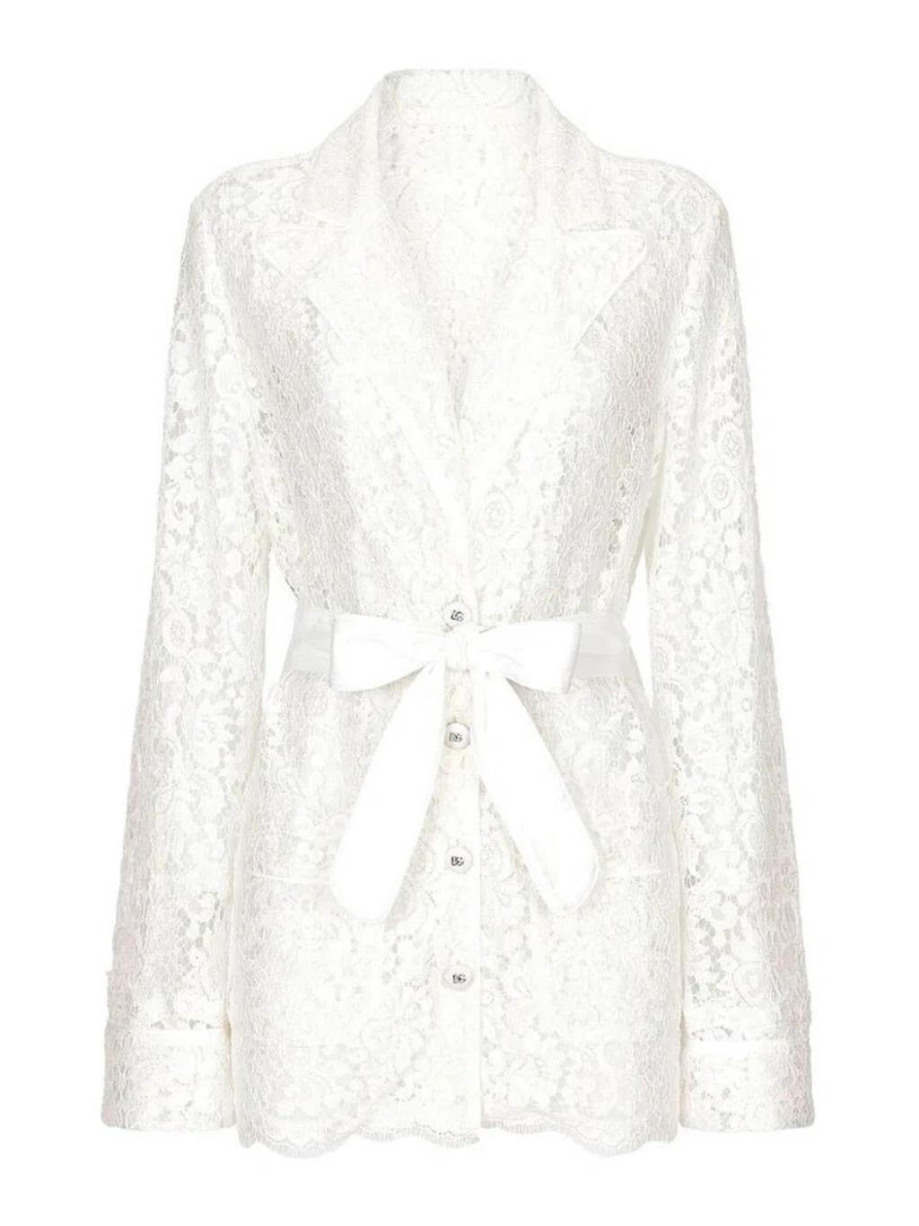 Floral Cordonetto Lace Pajama Shirt In White Product Image