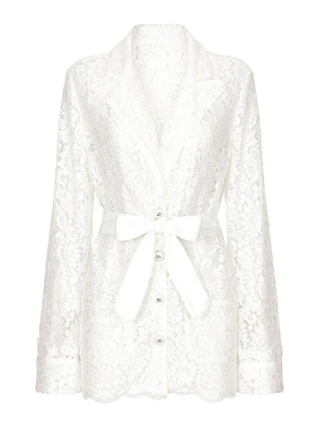 Floral Cordonetto Lace Pajama Shirt In White Product Image