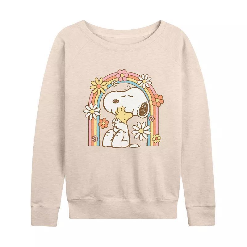 Womens Peanuts Snoopy and Woodstock Flower Rainbow Slouchy Graphic Sweatshirt, Girls Product Image