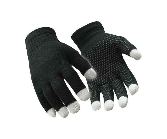 RefrigiWear Mens Touchscreen Pvc Dot Grip Black Knit Gloves Product Image