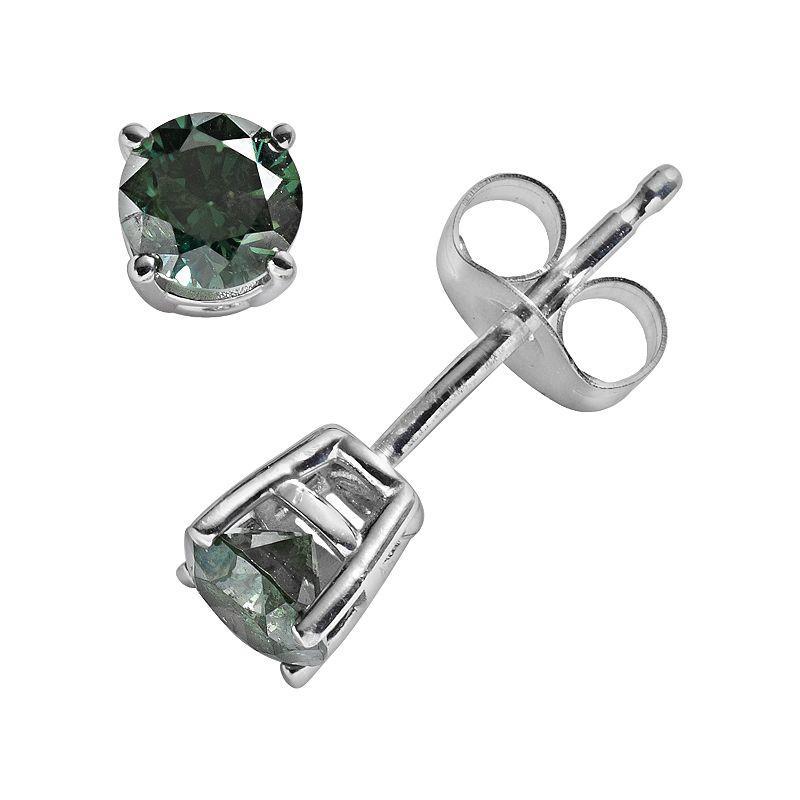 10k White Gold 1/2-ct. T.W. Green Round-Cut Diamond Solitaire Stud Earrings, Womens Product Image