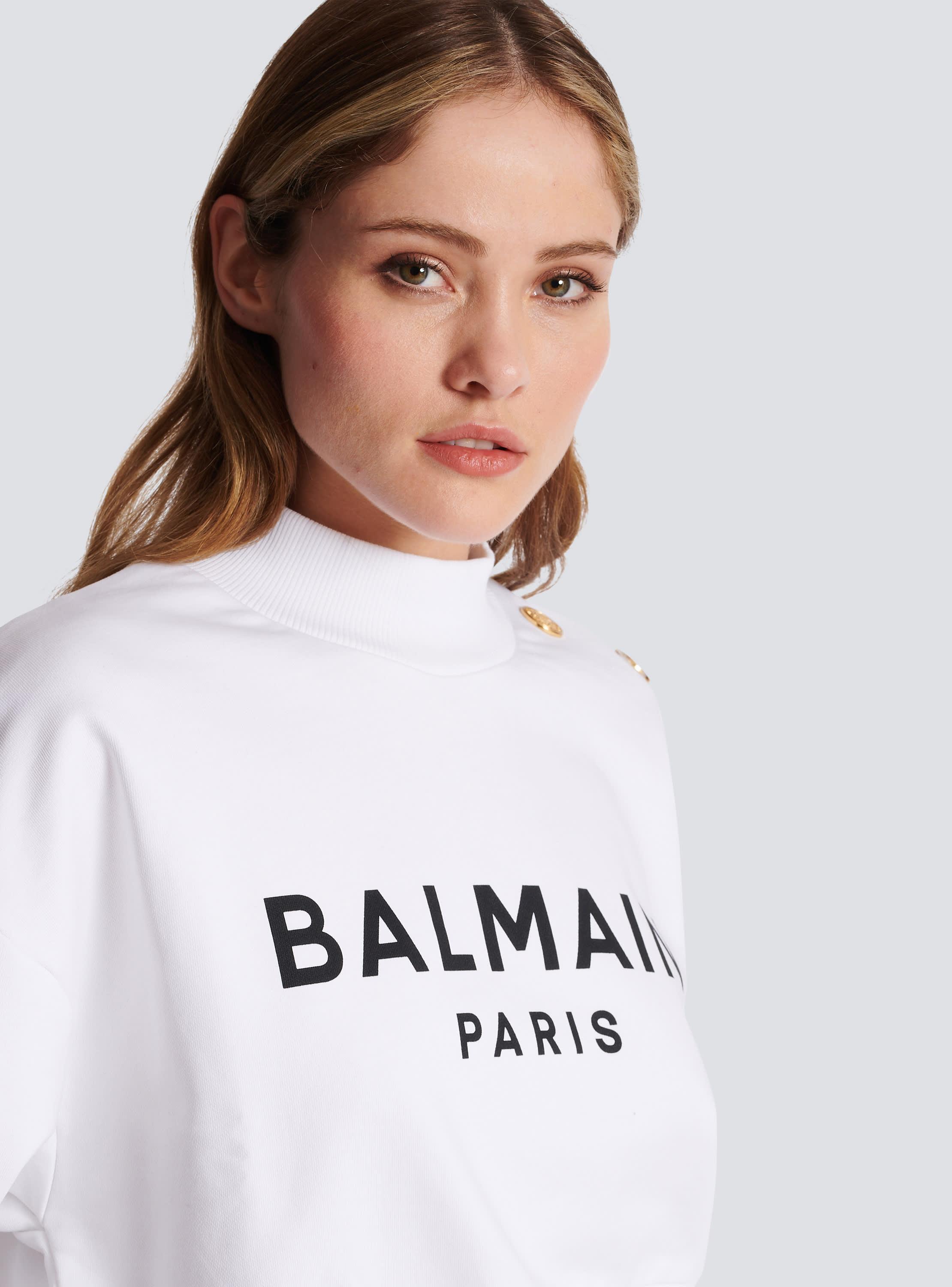 Cropped sweatshirt with Balmain Paris print Product Image